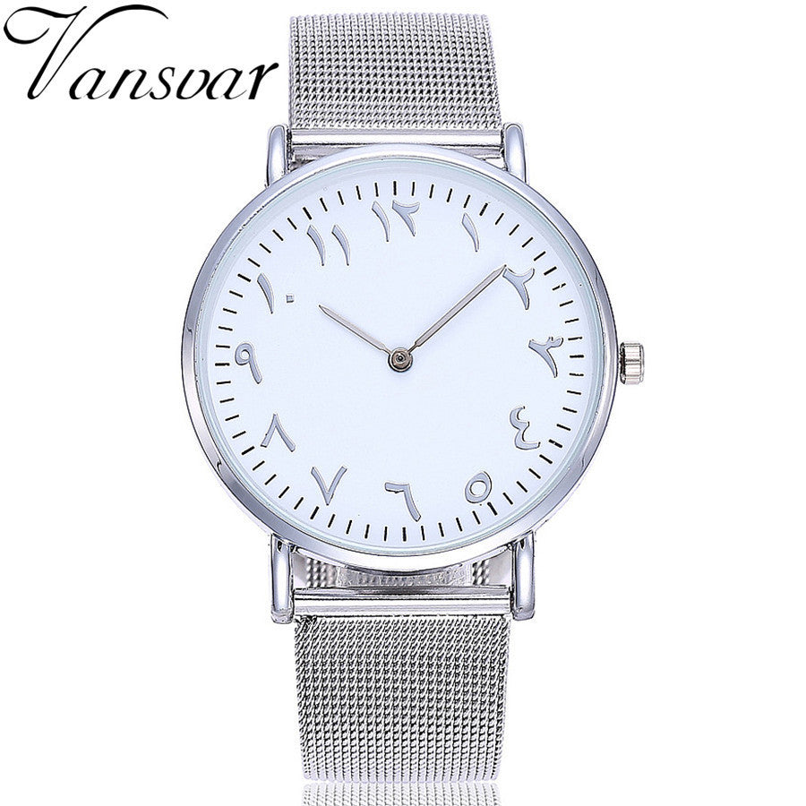 Vansvar Silver & Rose Gold Mesh Arabic Numbers Watch Fashion Casual Women Stainless Steel Quartz Wristwatches Relogio Feminino