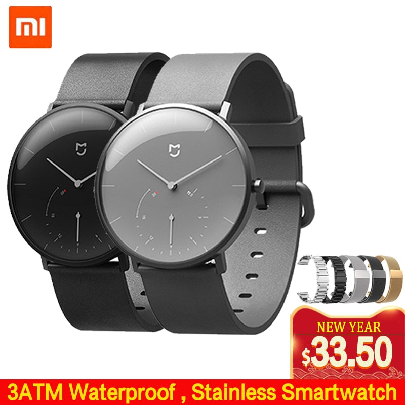 Xiaomi Mijia Quartz Smartwatch 3ATM Water Resistant Pedometer Stainless Steel Case Intelligent Vibration Waterproof Watch Gift