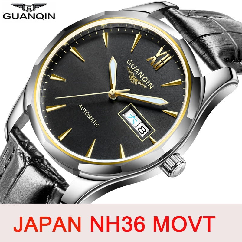 GUANQIN Mechanical Watch men Japan NH36 Movement Automatic men watches top brand luxury waterproof Sapphire Relogio Masculino