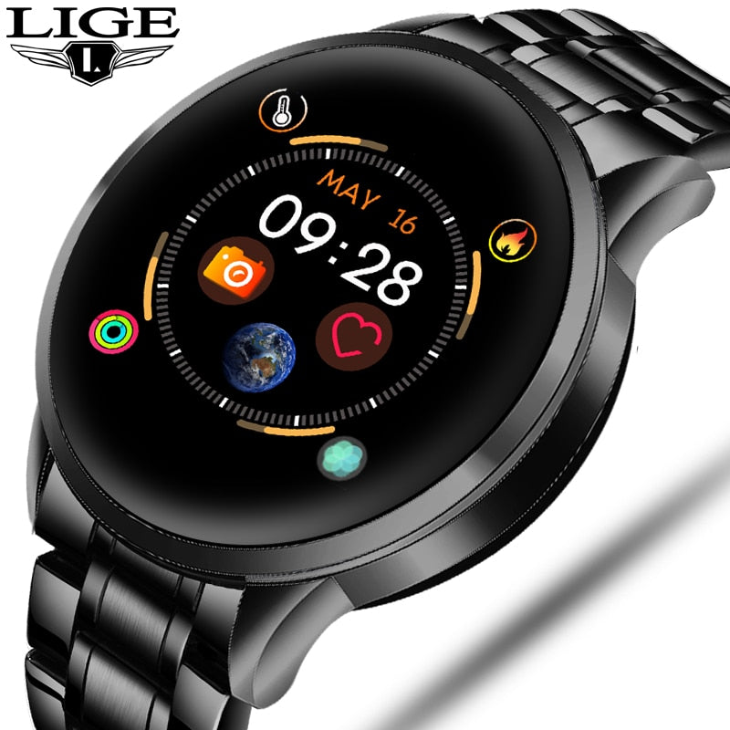 LIGE New Steel Smart Watch Men Waterproof sport For iPhone Heart rate blood pressure call Information smartwatch Fitness tracker