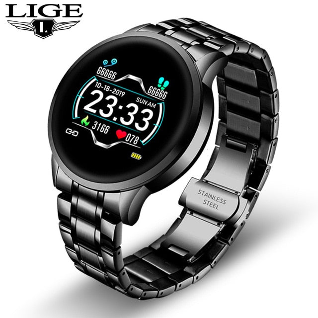 LIGE New Steel Smart Watch Men Waterproof sport For iPhone Heart rate blood pressure call Information smartwatch Fitness tracker